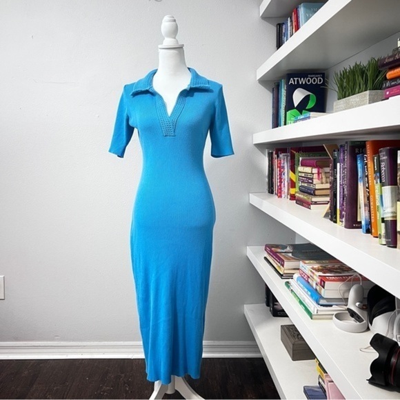 Caroline Constas Blue knit maxi Dress size large - Picture 1 of 15